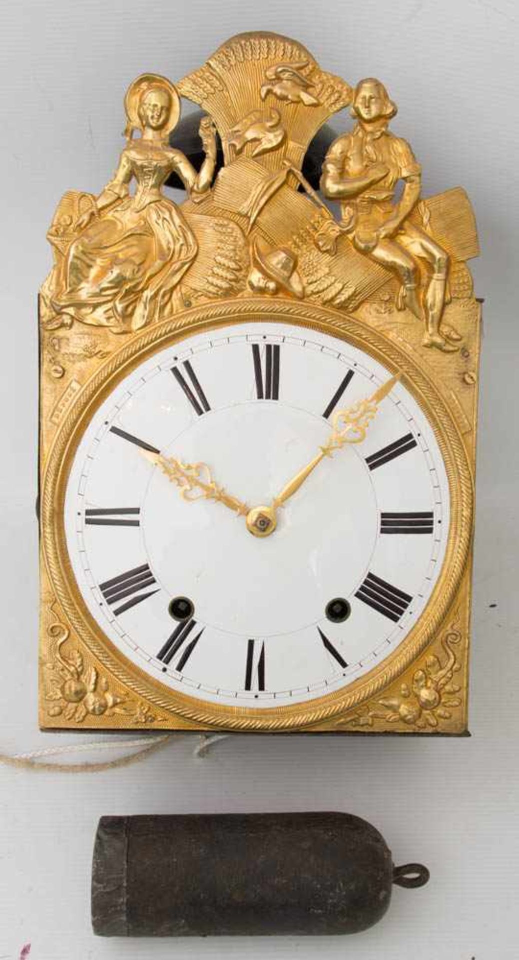 COMTOISE UHR, Emaille/Alu Frankreich, 19./20. Jh.Sehr guter Zustand, Pendel und Gewicht vorhanden.25