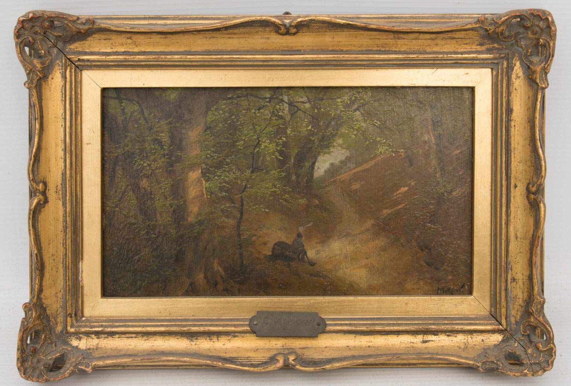 MIKOW, RASTENDER IM WALD, Öl/Platte, 19/20. Jh.28 x 18 cm m. R.20 x 11 cm o. R.