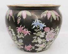 TONGHZI VASE/ÜBERTOPF, Keramik, Quing Dynastie, China, wohl 19. Jh.Schwarzgrundige Vase mit floralem