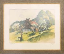 UNBEKANNTER KÜNSTLER, BERGHOF, Aquarell/Papier, Deutschland, 20. Jh.Im Passepartout hinter Glas