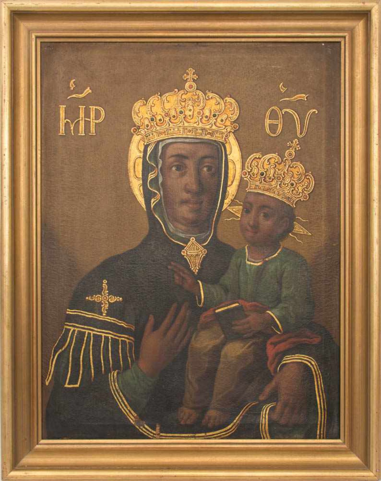 UNBEKANNTER KÜNSTLER, Madonna mit Kind, Öl/Leinwand, 19./20. Jh.Krakelee vorhanden, gerahmt und in