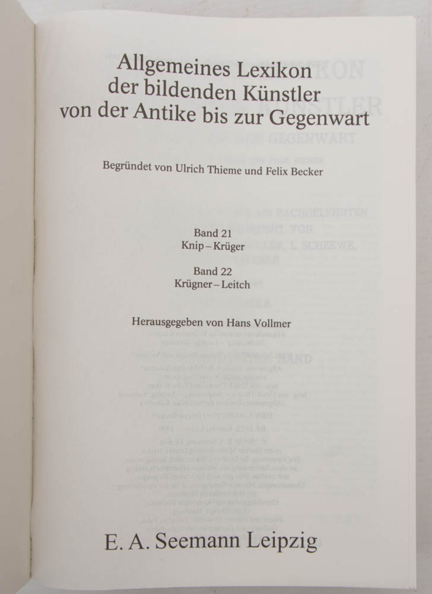 KÜNSTLERLEXIKON THIEME/BECKER, Allgemeines Lexikon der bildenden Künstler, hg. 1999.37 Bände, - Bild 2 aus 2