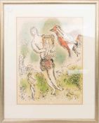 MARC CHAGALL, Odysseus mit Leier, Lithographie, 20. Jh.Hinter Glas im Passepartout gerahmt. Unten