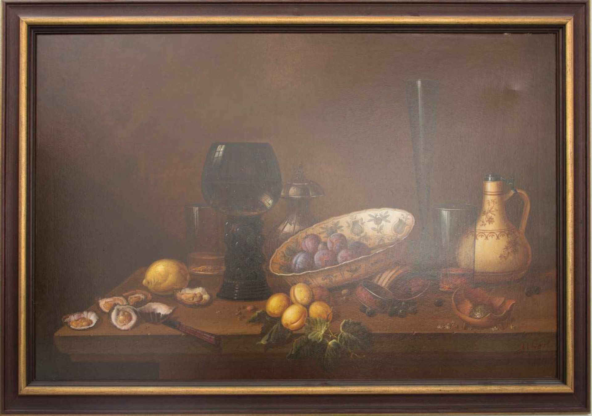 sig. ALBERT, STILLLEBEN MIT PFLAUMEN, Acryl/ Leinwand, 20. Jh.Möglicherweise Joseph Albert.Sehr