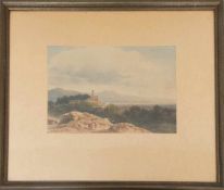 SIMÉON FORT, ANSICHT AUFS PIEMONT, Aquarell auf Papier, hinter Glas, signiert.Hinter Glas und