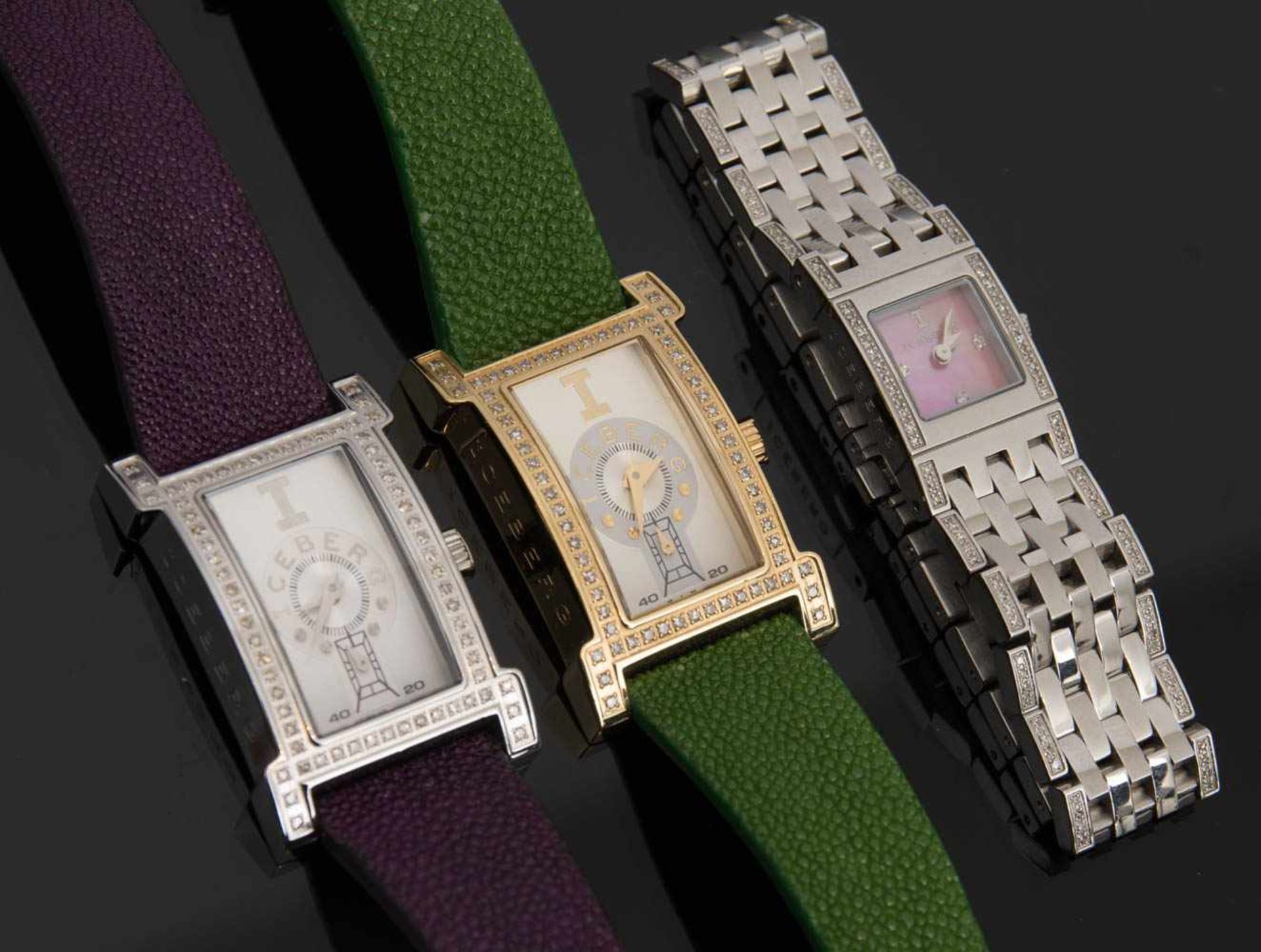 ICEBERG, 3x Damen-Armbanduhr Analog Quarz, Leder/Metall.Neuwertig und fuktionsfähig.