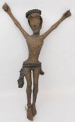 CORPUS CHRISTI, Holz/Farbe, Stil 14. Jh.Auf der Rückseite nur geringfügig abgeflacht. Arme erkennbar