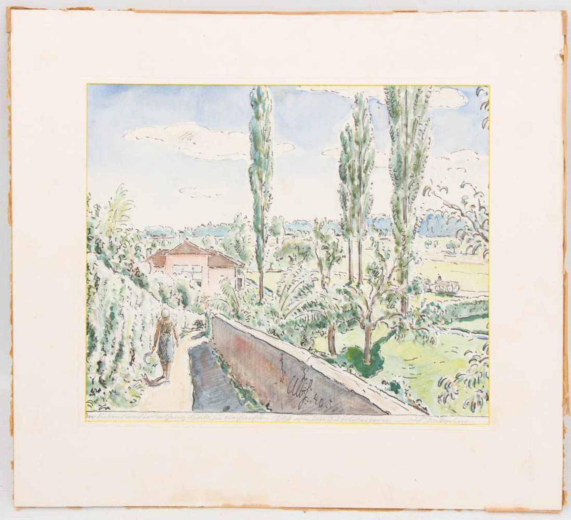 ALBERT HAUEISEN, Aquarellzeichnung/Karton.Albert Haueisen (1872-1954). Ungerahmt, hinter