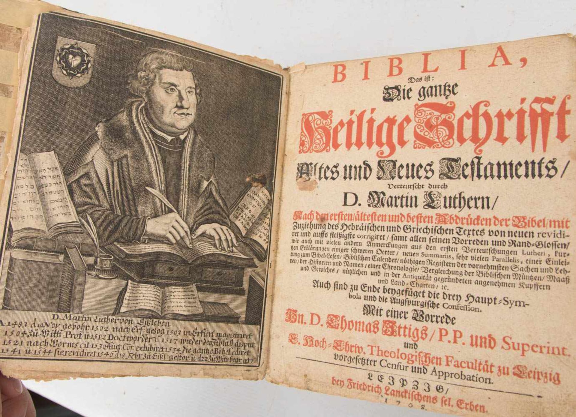 BIBEL, Die ganze heilige Schrift, Martin Luther, hg. Theologische Fakultät Leipzig, 1708.Altes und - Bild 4 aus 6