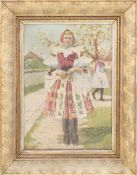 UNBEKANNTER KÜNSTLER, Ukrainisches Mädchen, Acryl/ Platte, 20.Jh.Gerahmt und in gutem Zustand.53,5 x