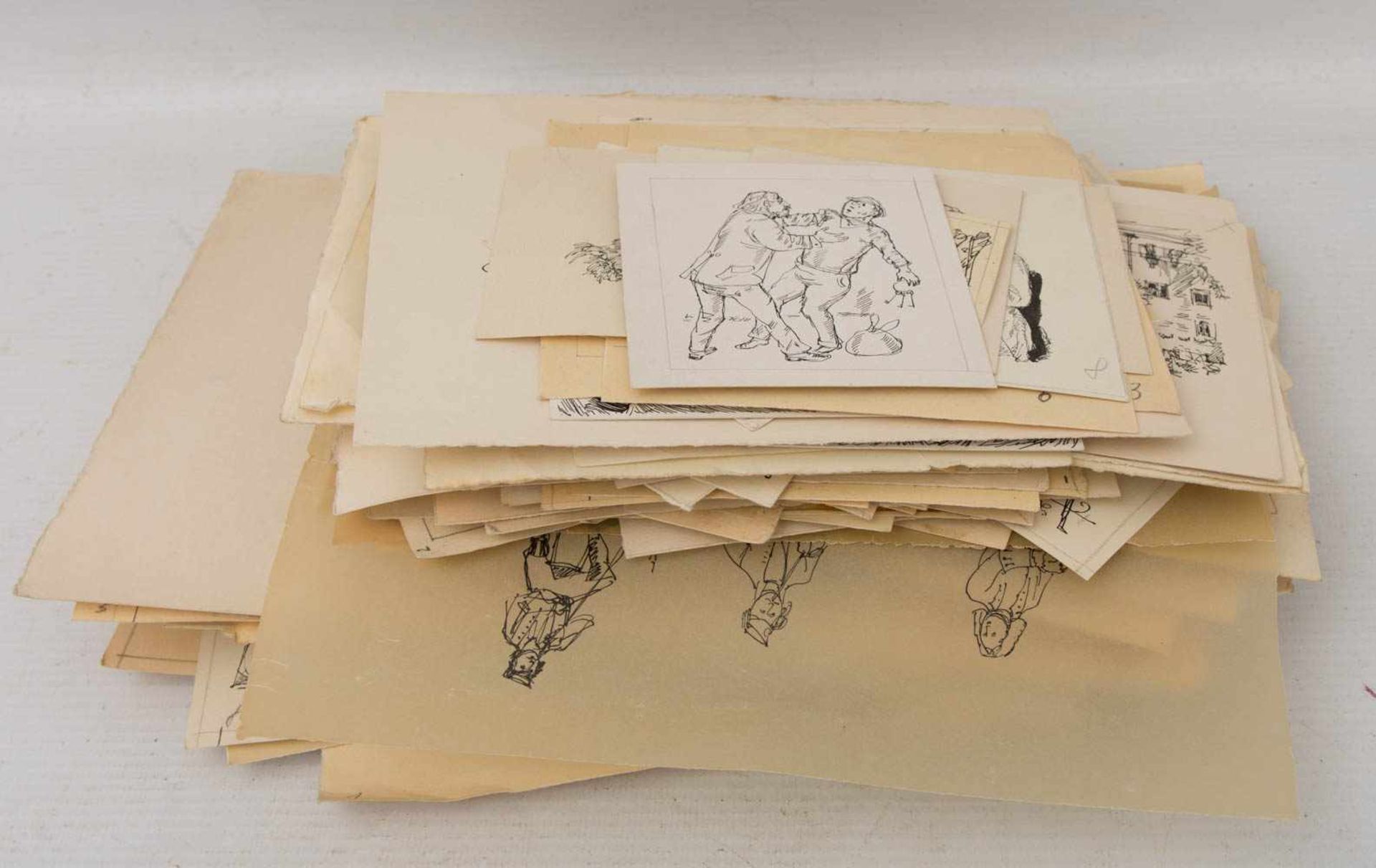 KONV. HANS FISCHER, Miniatur Zeichnungen, Tusche/Papier, Deutschland/Schweiz, 20. Jh.Großes Konvolut - Bild 4 aus 7