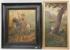 KONV. Reiter und Tierbild, Öl/Platte, Acryl/Leinwand, Deutschland 19./20. Jh.Das Reiterbildnis ist