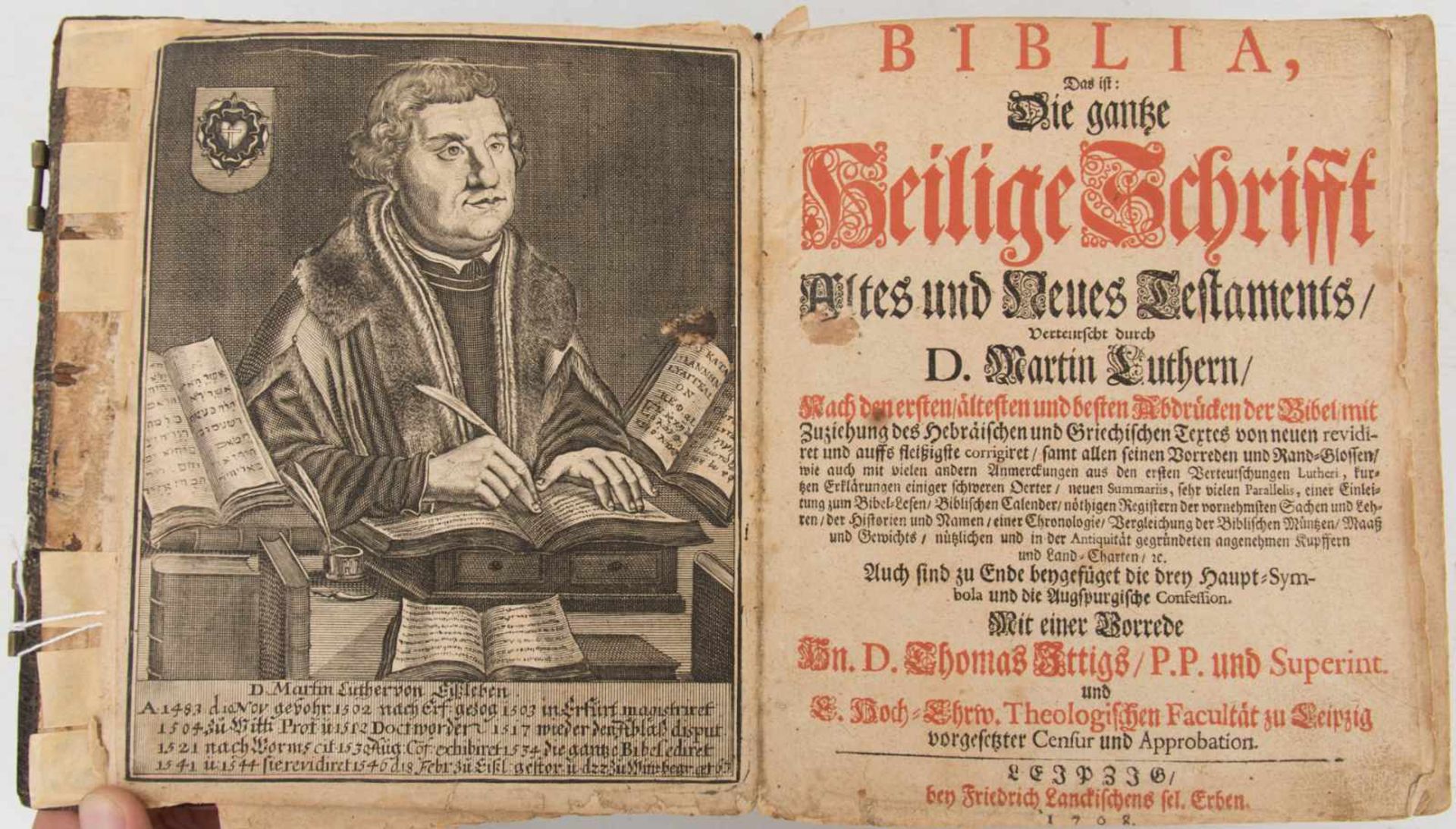 BIBEL, Die ganze heilige Schrift, Martin Luther, hg. Theologische Fakultät Leipzig, 1708.Altes und - Bild 5 aus 6