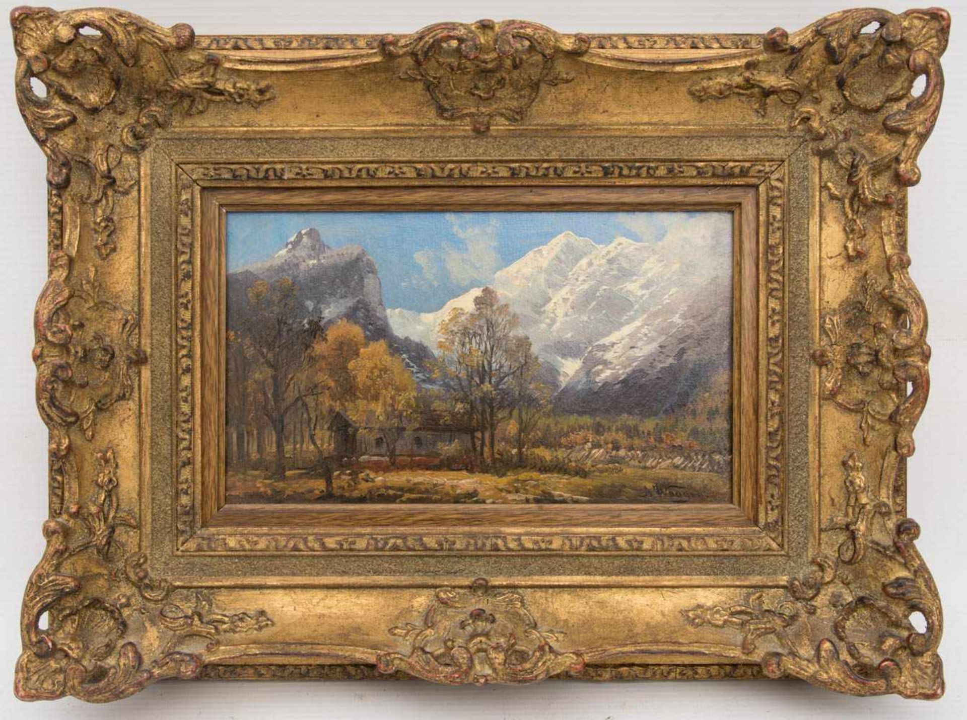 ADALBERT WAAGEN, Im Tal vor den Bergen, Öl/Karton, 19. JhAdalbert WAAGEN (1833-1898), Im Tal vor den