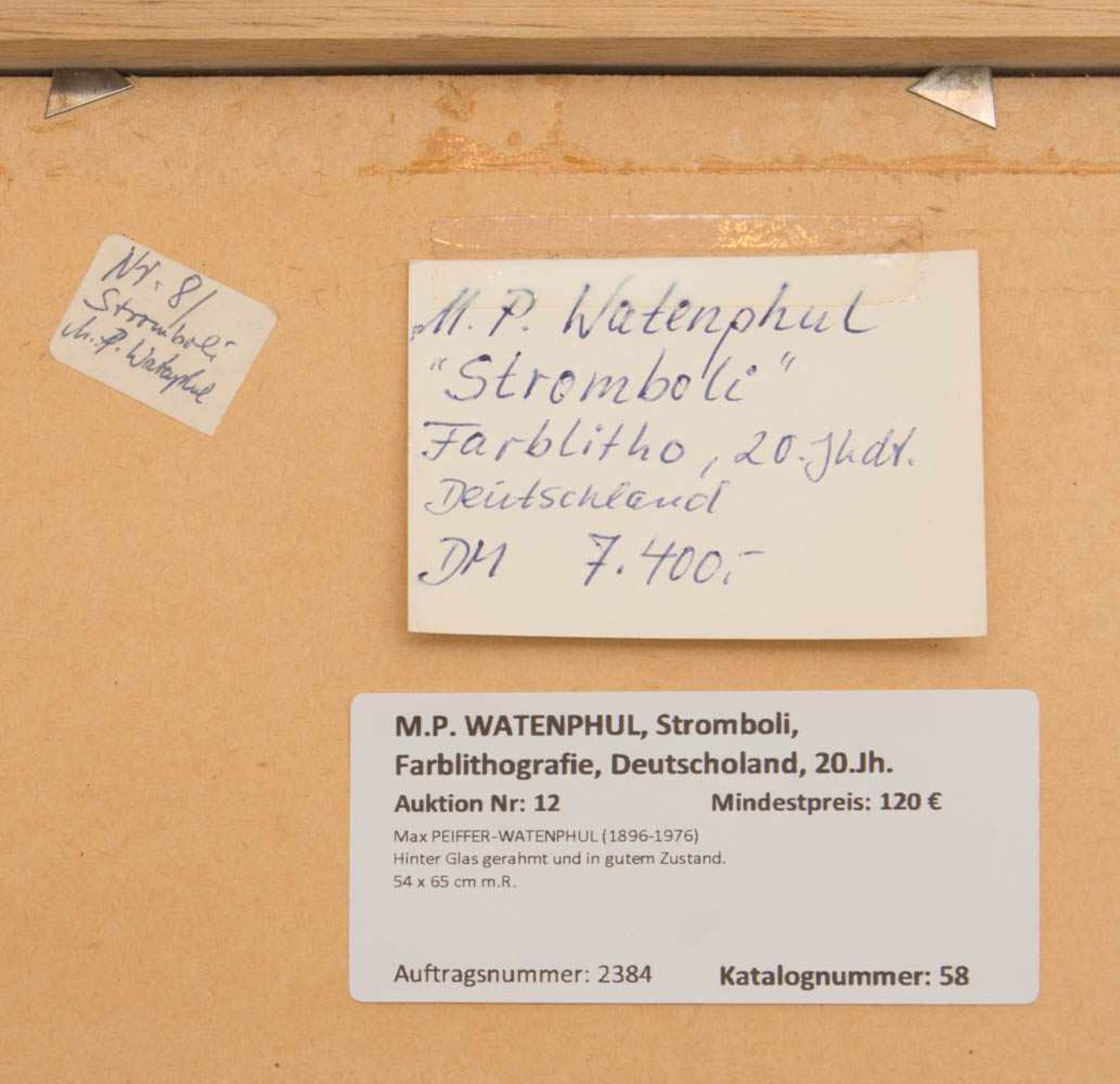M.P. WATENPHUL, Stromboli, Farblithografie, Deutscholand, 20.Jh.Max PEIFFER-WATENPHUL (1896-1976) - Bild 5 aus 5