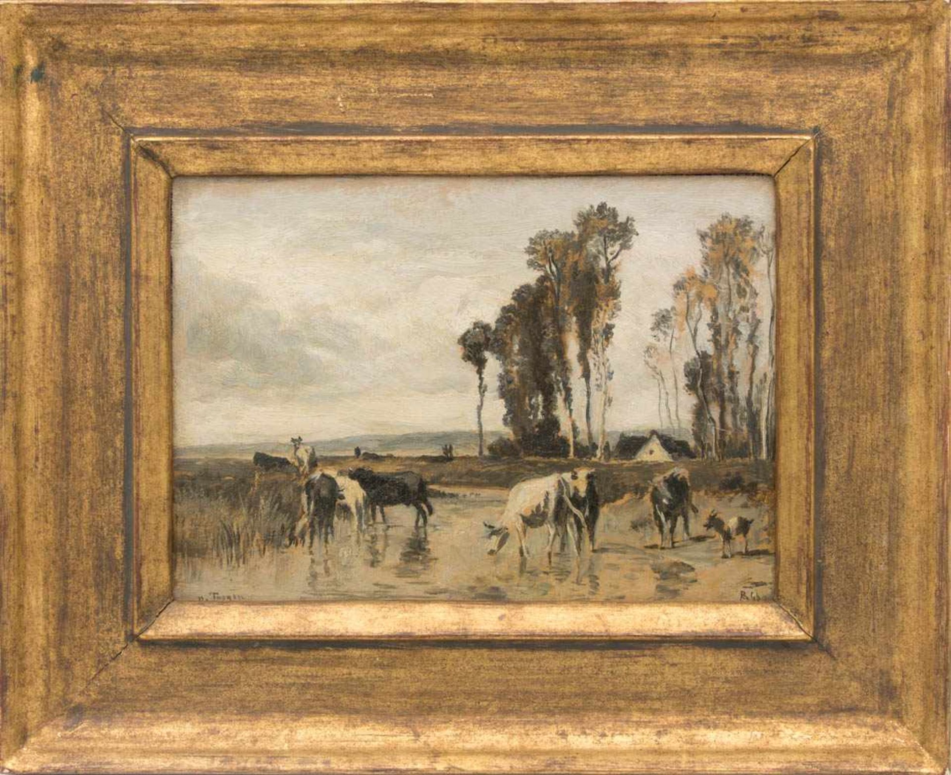 PHILIPP RÖTH, Landschaft nach Troyon 1896, Öl/Karton, 19. JhPhilipp Röth (1841 -1921).Unten rechts
