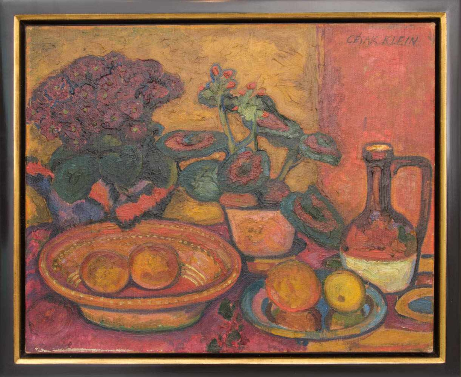 CESAR KLEIN, BLUMENSTILLLEBEN, Öl auf Leinwand.Stillleben im Stile Paul Cézannes von Cesar Klein (