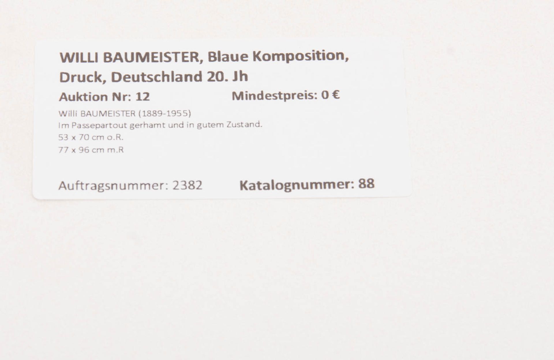 WILLI BAUMEISTER, Blaue Komposition, Druck, Deutschland 20. JhWilli BAUMEISTER (1889-1955)Im - Bild 3 aus 3