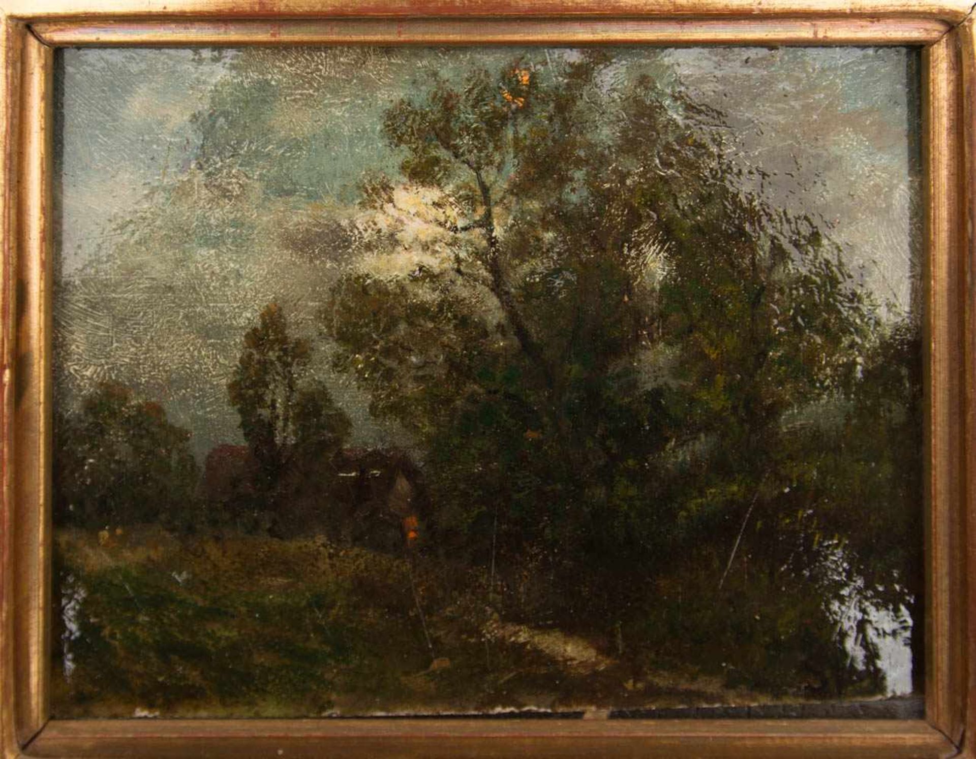 UNBEKANNTER KÜNSTLER, Landschaft mit Baum, Öl/Platte, 19./20. JhUnten rechts unleserlich signiert. - Bild 3 aus 4