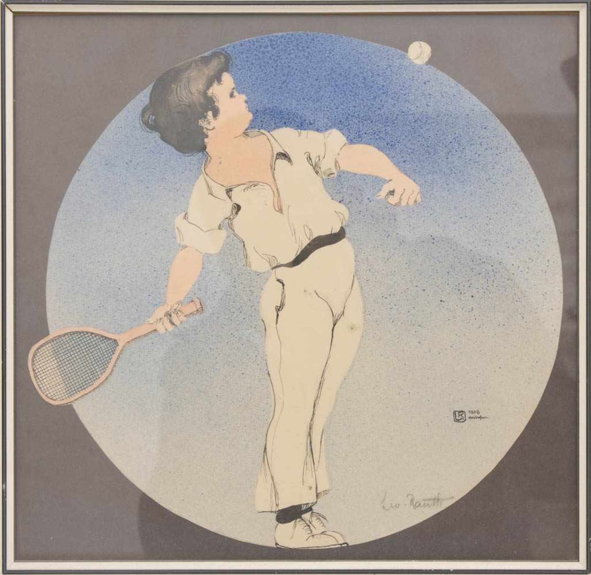 LEO RAUTH, Tennisspieler, Tusche auf Papier, Deutschland, 1908.Leo Rauth (1884-1913), Das Rund