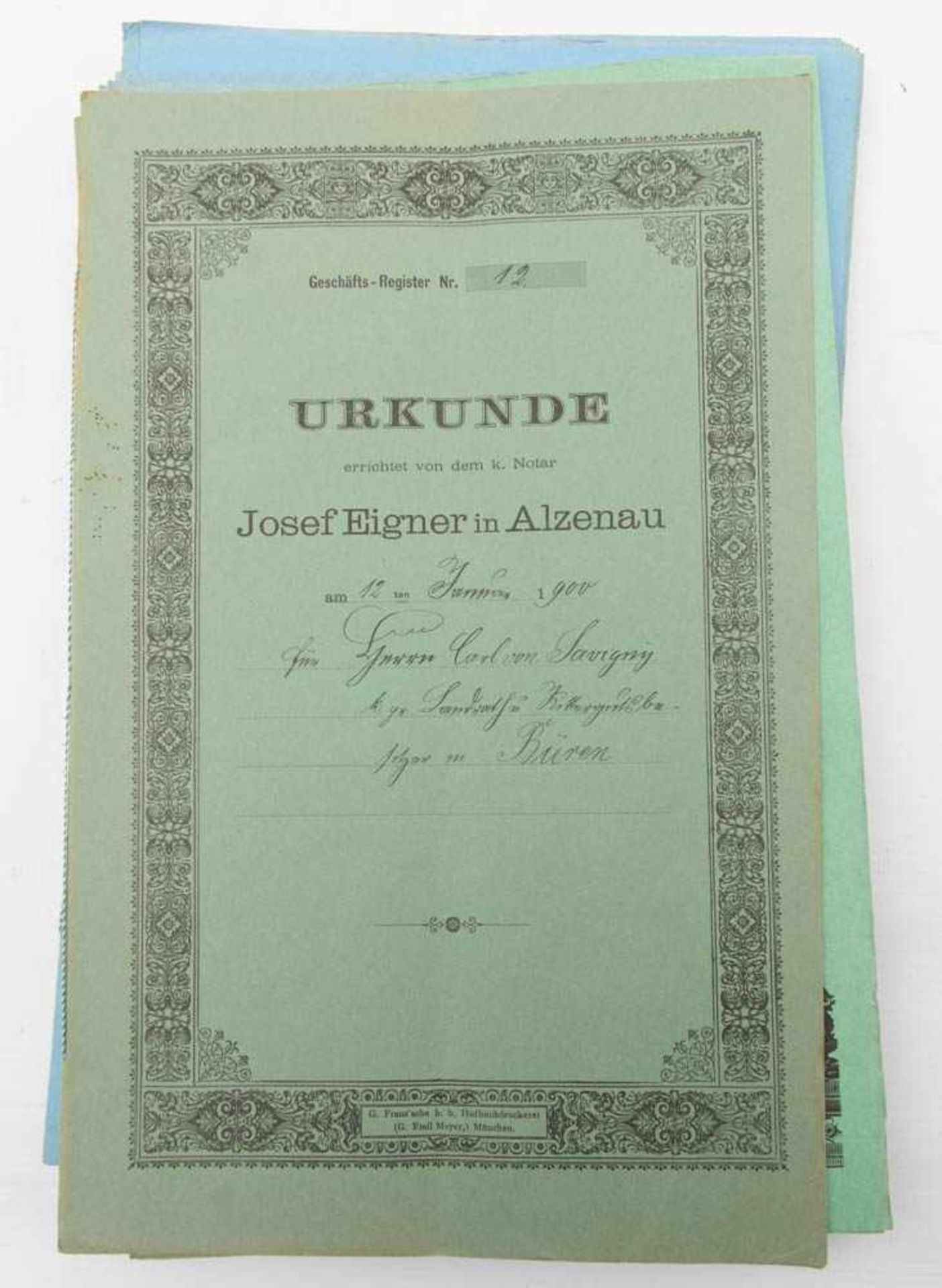 KONVOLUT VON 82 NOTARIATSBESCHEINIGUNGEN UND KAUFPAPIEREN AUS DEM HAUSE SAVIGNYAus dem 19. und 20. - Image 12 of 38