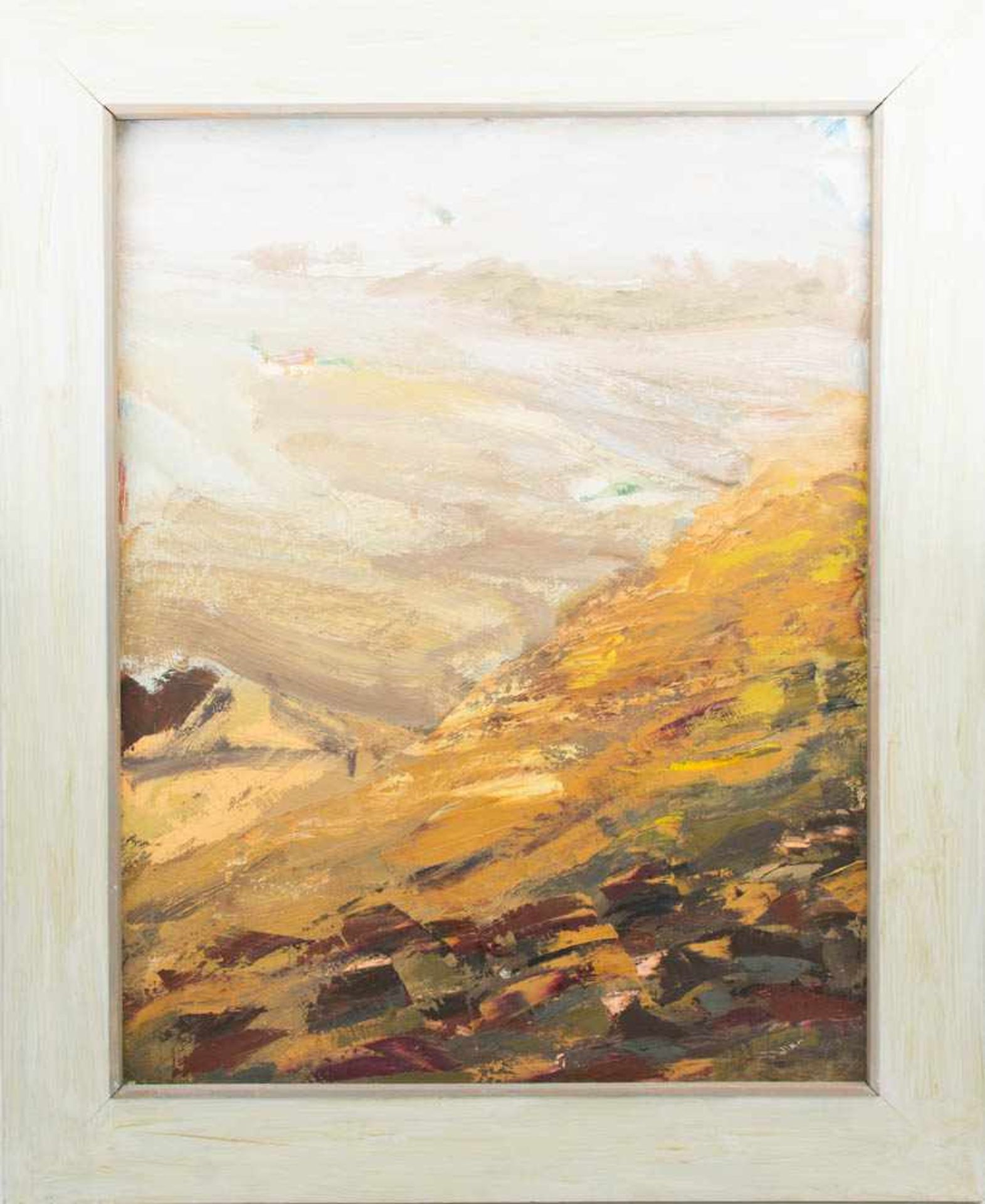 UNBEKANNTER KÜNSTLER, Abstrakte Berg- und Talansicht, Öl/ Platte, 20. Jh.70 x 91 cm o.R.90 x 110