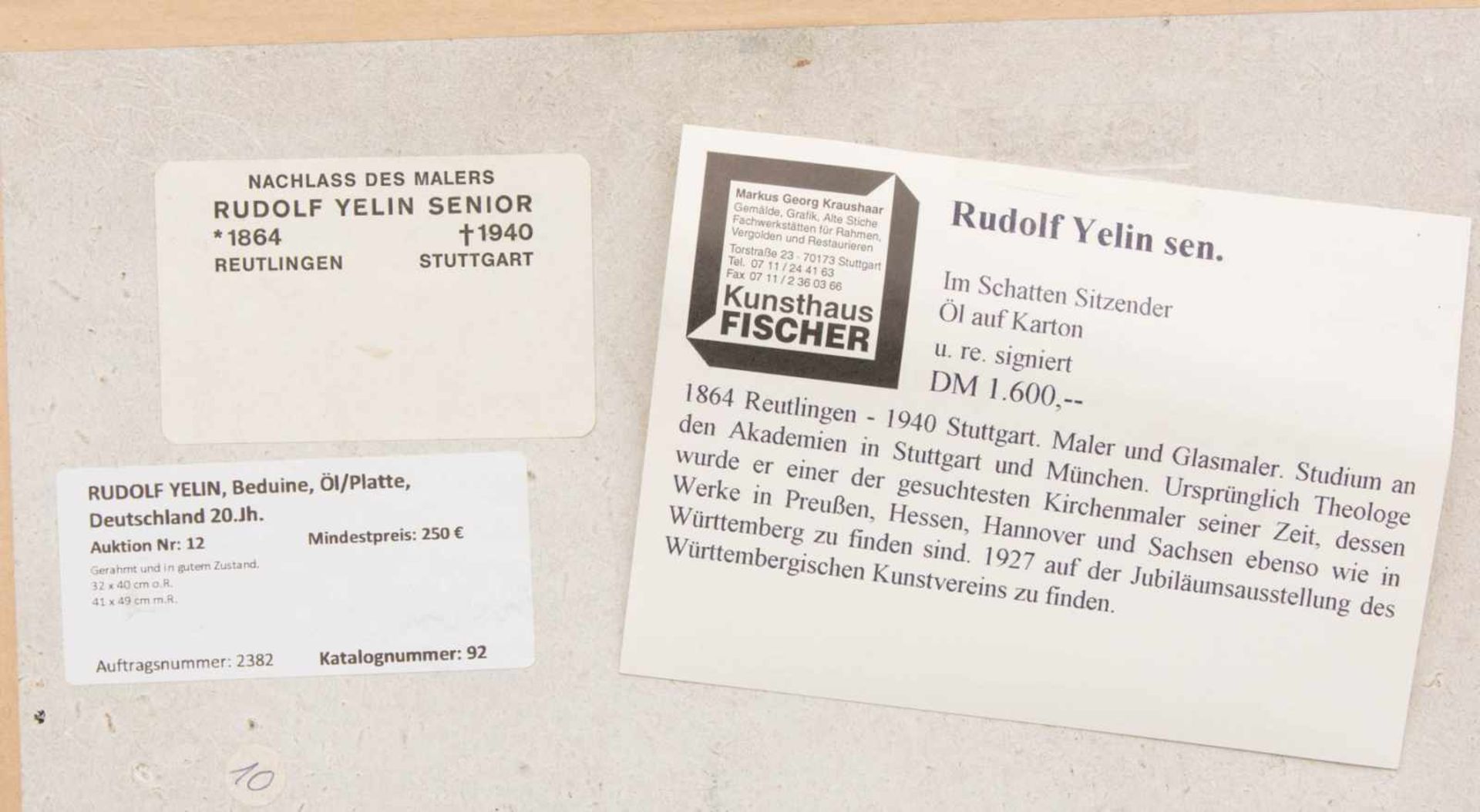 RUDOLF YELIN, Beduine, Öl/Platte, Deutschland 20.Jh.Gerahmt und in gutem Zustand.32 x 40 cm o.R.41 x - Bild 4 aus 4