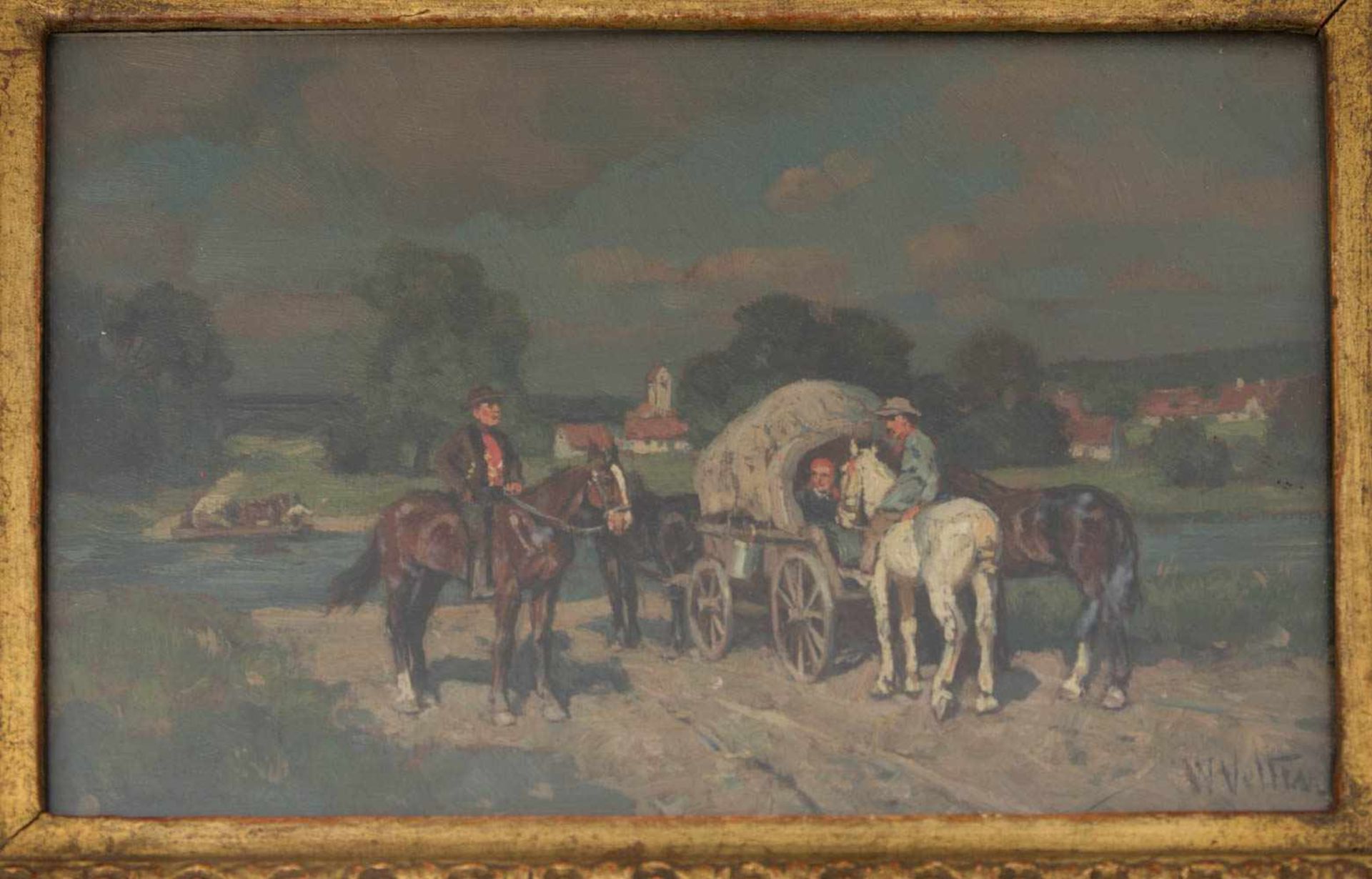 WILHELM VELTEN, Männer auf Pferden, Öl/Platte, 19./20. Jh.Wilhelm Velten (1847-1929). Hinter Glas - Bild 2 aus 5