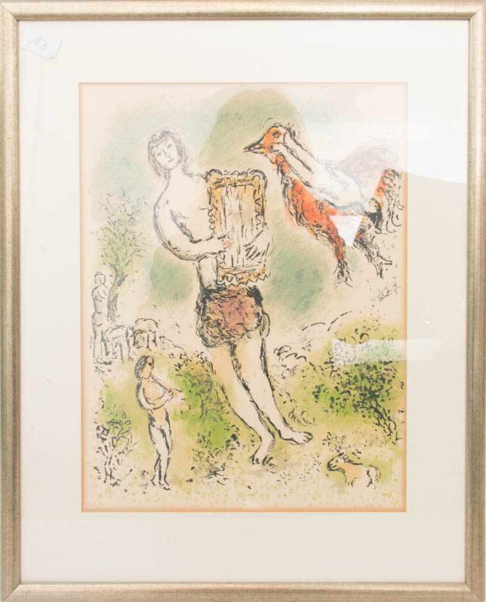 MARC CHAGALL, Odysseus mit Leier, Lithographie, 20. Jh.Hinter Glas im Passepartout gerahmt. Unten