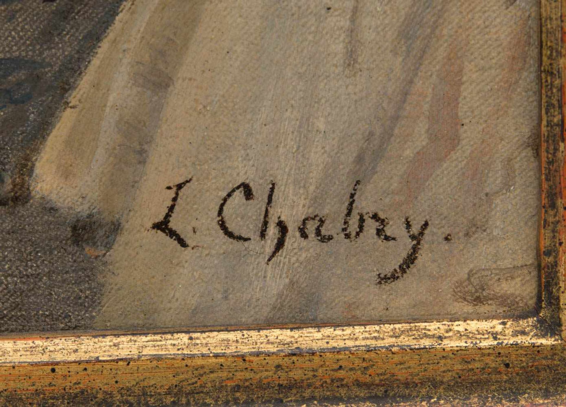 LEONCE CHABRY, Drei Personen beim Picknick, Öl/Lw, Frankreich 19. Jh.Unten rechts signiert, - Bild 2 aus 4