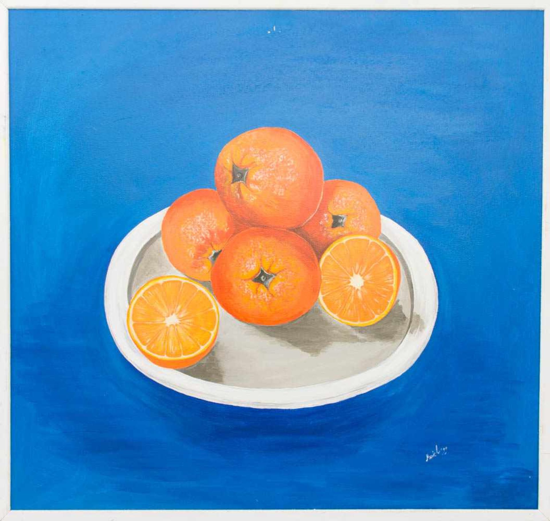 Sig. MURIEL, Orangen auf blauem Grund, Öl / LW, 1999.86 x 82 cm- - -20.00 % buyer's premium on the