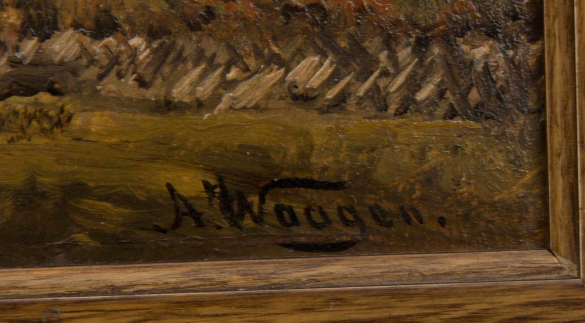 ADALBERT WAAGEN, Im Tal vor den Bergen, Öl/Karton, 19. JhAdalbert WAAGEN (1833-1898), Im Tal vor den - Bild 2 aus 4