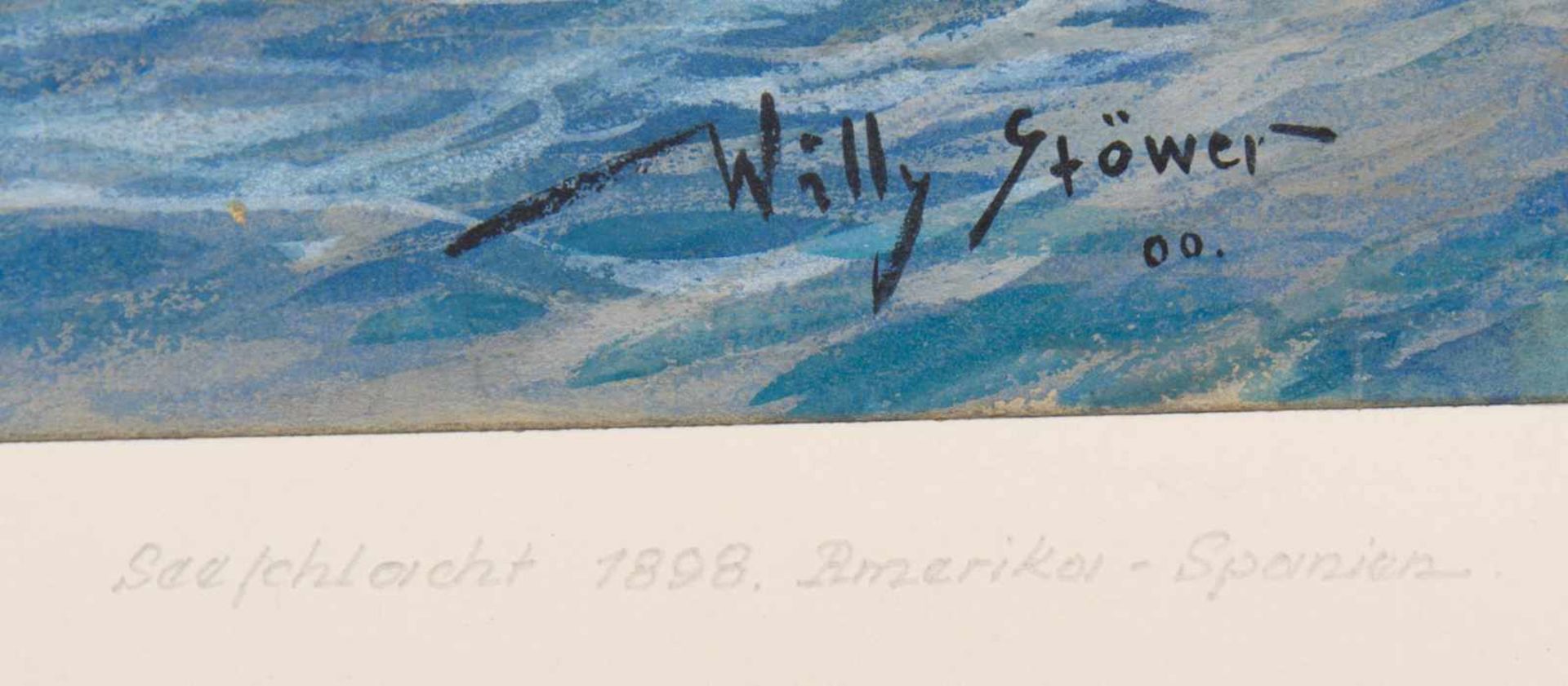 WILLY STÖWER, Seeschlacht 1898 Amerika -Spanien, Aquarell, 20. JhDas Werk ist sehr gut erhalten - Bild 3 aus 3