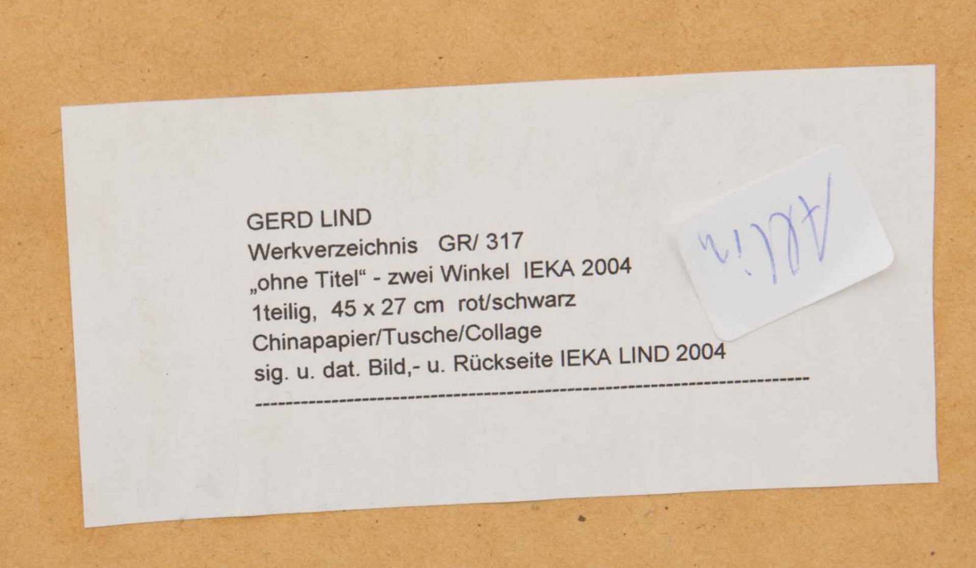 GERD LIND, Zwei Winkel, Bütte/Tusche/Kollage, Deutschland, 2004.Hinter Glas gerahmt und in sehr - Bild 4 aus 4