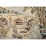 Hops, Tom (1906-1976) "Pont de Paris" 1955, Aquarell/Papier, u.r. sign./dat., 45,5x61,5cm (m.R.