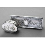 2 Diverse eckig/oval Etuis "Putti" und "Rosen", Silber 800/925, 53g, 8,5x3cm/4,5x3cm2 Various