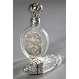 Diverse Glas Flakons mit Silber Montierung, Holland 19.Jh., H. 7/9cm, etwas gedrückt/ 1 Stopfen