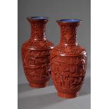 Paar moderne Schnitzlack Vasen "Landschaften", China 20.Jh., H. 26cm, 1x etwas def.Pair of modern