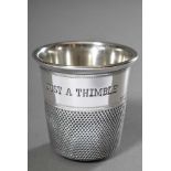 Kleiner Fingerhutbecher "Just a Thimble", Silber 835, 32g, H. 5cmSmall thimble cup ''Just a