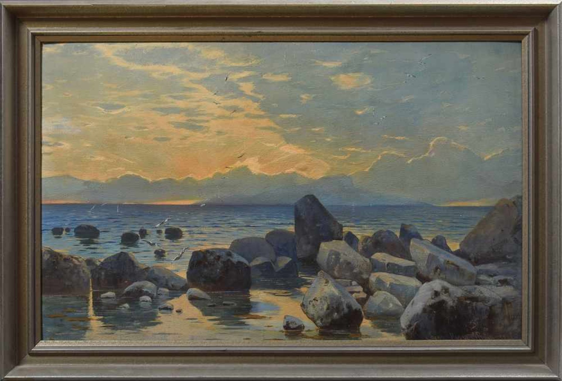 Meyer, Edgar (1853-1925) "Abendstimmung an der Amalfiküste (Capri)" 1886, Aquarell/Malpappe, u.r. - Bild 2 aus 4