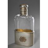 Guillochierter Flachmann mit aufgelegtem Monogramm "AA", Thomas Johnson II, 1888, Silber 925/Glas,