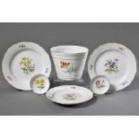 6 Diverse Teile Meissen "Deutsche Blume" mit Goldrand, 3 diverse Teller (Ø 18-20cm), Blumentopf (