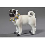 Kleiner Meissen "Mops mit blauem Schellenhalsband", Ritzmarke "HI.42", 7x8cm, am Bauch