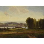 Hermann, Hans (1813-1890) "Weite Sommerliche Landschaft mit Feldarbeitern" 1864 Öl/Leinwand, u.r.
