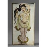 Indische Miniatur "Halbakt sich frisierend", Gouache/Elfenbein, 15,2x8cmIndian miniature ''Semi-