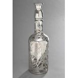 Karaffe in Flaschenform mit floralem Silber Overlay "Disteln" und Monogramm "CHW", H. 30cm,