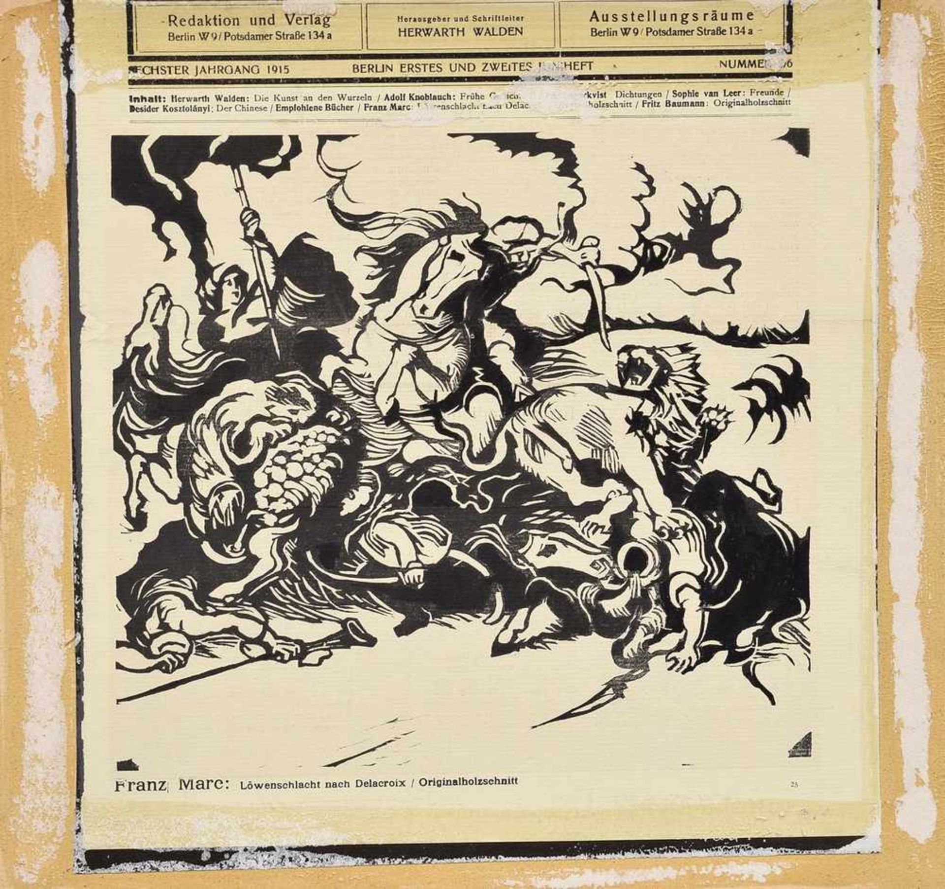 Marc, Franz (1887-1985) "Löwenschlacht nach Delacroix" 1913, Originalholzschnitt, aus: "Der