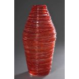Hohe Murano Vase, farbloses Glas mit rotem Fadenaufschmelzungen, verso sign. "Tino Rossi" sowie dat.