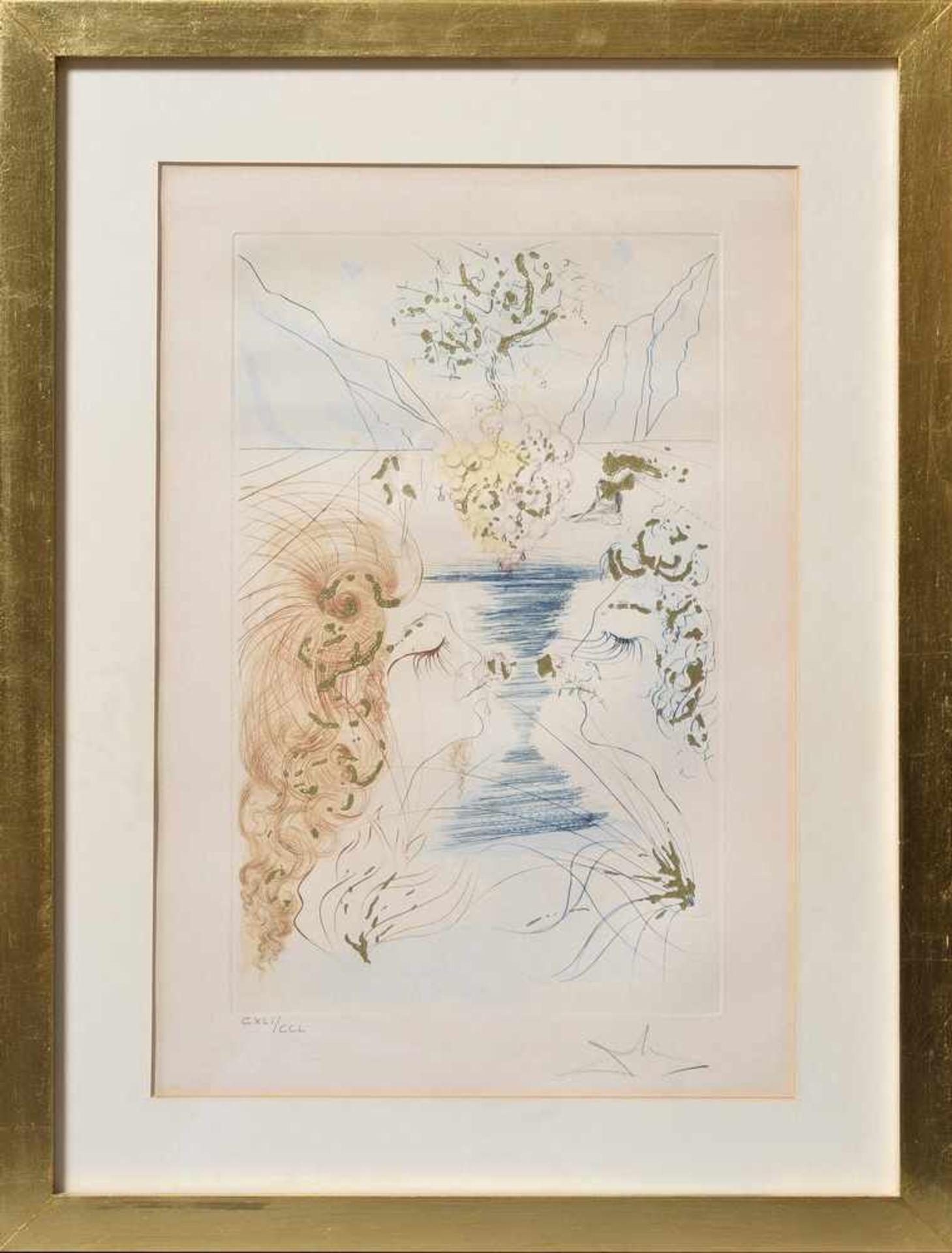 Dali, Salvador (1881-1973) "Küssende", Farbradierung, u.l. num. "CXLI/CCL", u.r. sign., 40x25cm (m. - Bild 2 aus 2