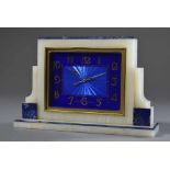 Marmor Art Deco Tischuhr "Asprey/London" mit Messing und Lapislazuli, mechanisches Uhrwerk "